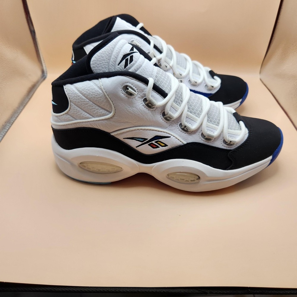 Reebok Question Mid Shoes Mens Size 11.5 White Black Red Blue Basketball H01321